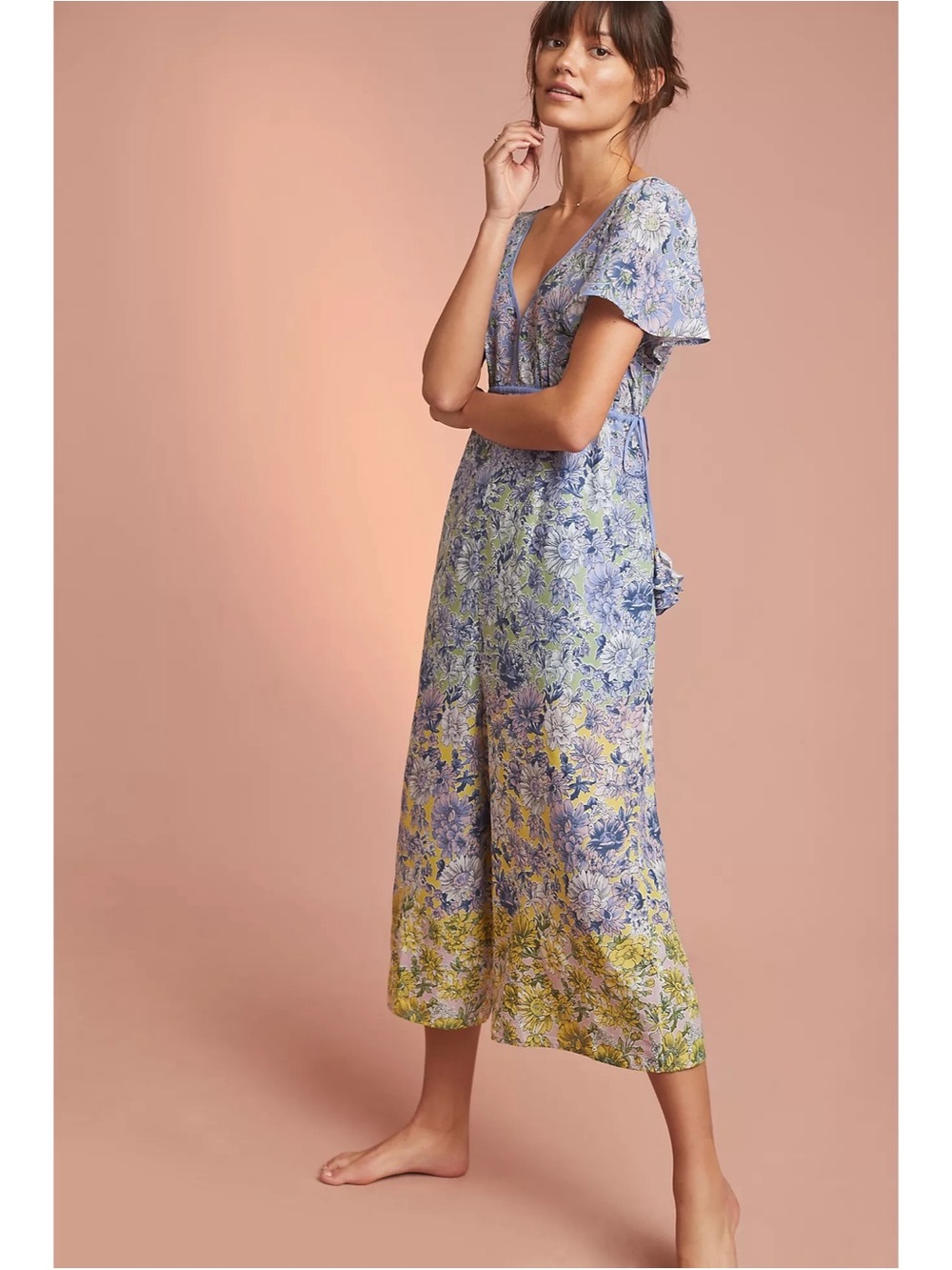 Anthropologie Floral Romerio Sleep Jumpsuit V-Neck Size Medium